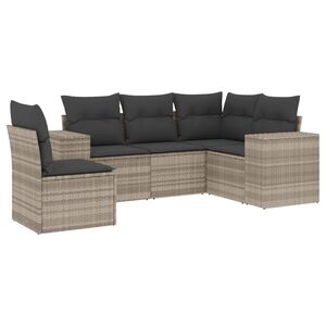 vidaXL Set de sof&aacute;s jard&iacute;n y cojines 5 pzas rat&aacute;n sint&eacute;tico gris claro