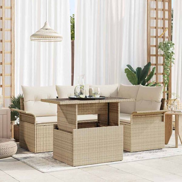 vidaXL Conjunto de sof&aacute; de jard&iacute;n con coj&iacute;n 5 pcs Beige Polirat&aacute;n