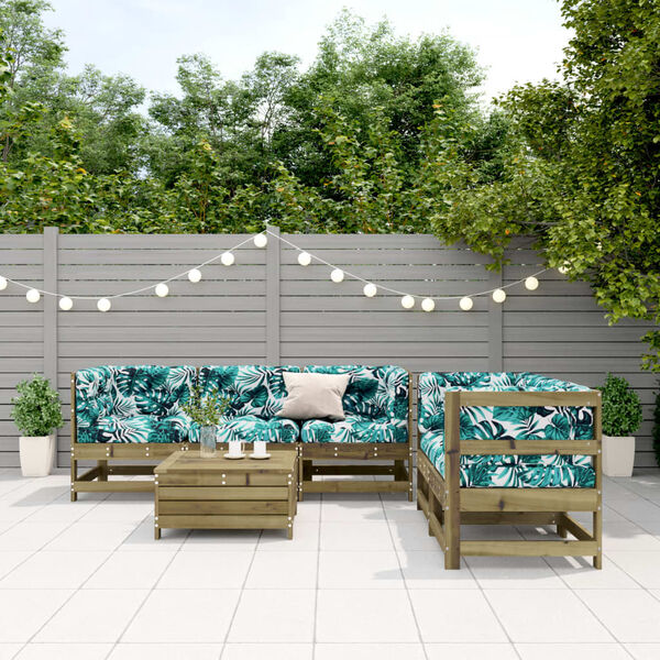 vidaXL Juego de muebles jard&iacute;n 6 pzas y cojines madera pino impregnada