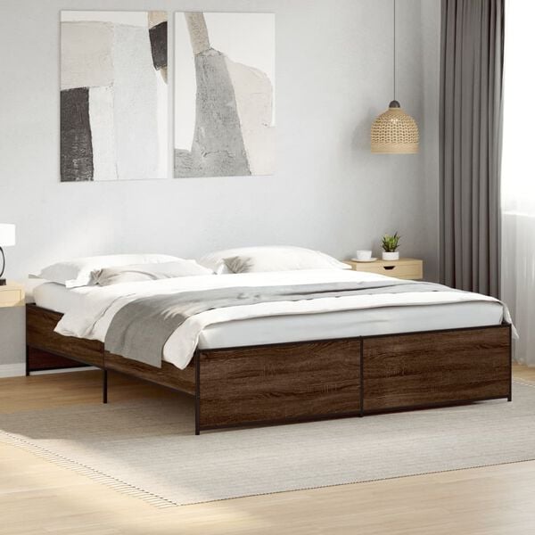 vidaXL Estructura cama madera ingenier&iacute;a metal marr&oacute;n roble 180x200 cm