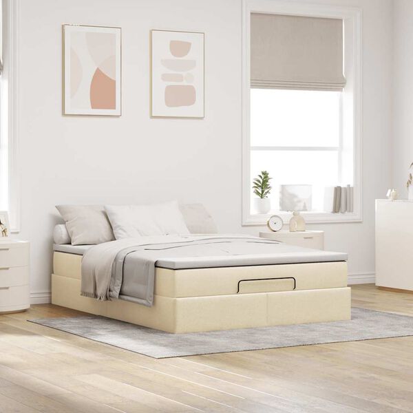 vidaXL Estructura de cama otomana con colch&oacute;n tela crema 140x200cm