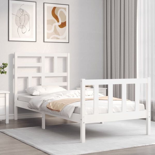 vidaXL Estructura de cama individual con cabecero madera maciza blanco