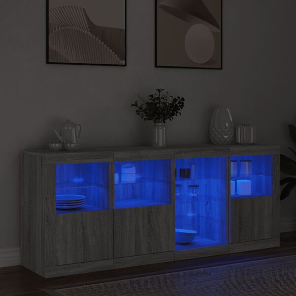 vidaXL Aparador con luces LED gris Sonoma 164x37x67 cm