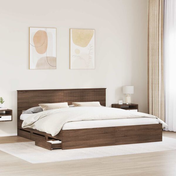 vidaXL Estructura de cama Roble Marr&oacute;n 200 x 200 cm Madera Ingenieril