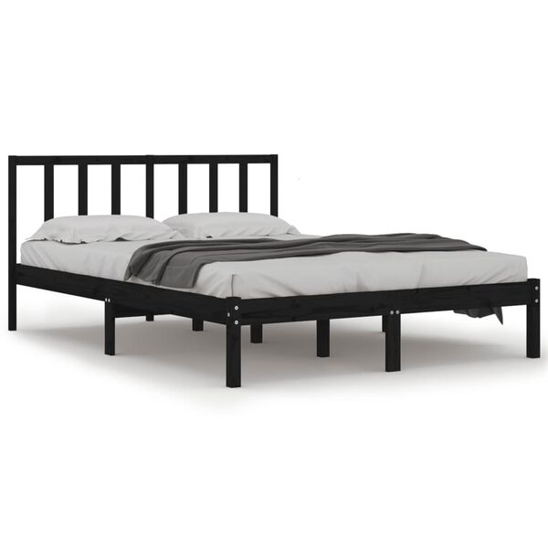 vidaXL Estructura de cama madera maciza de pino negra 150x200 cm