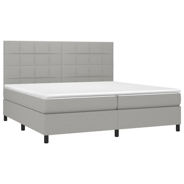 vidaXL Cama box spring con colch&oacute;n tela y LED gris claro 200x200 cm