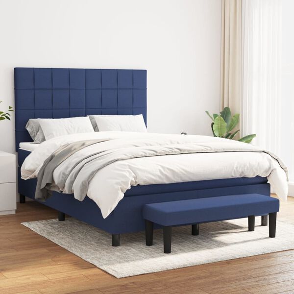 vidaXL Cama box spring con colch&oacute;n tela azul 140x190 cm