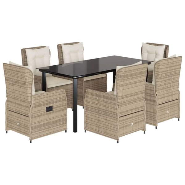 vidaXL Set comedor de jard&iacute;n 7 pzas con cojines rat&aacute;n sint&eacute;tico beige