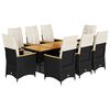 vidaXL Set de mesa y sillas de jard&iacute;n 9 pzas y cojines rat&aacute;n PE negro