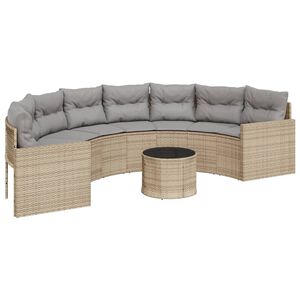 vidaXL Sof&aacute; de jard&iacute;n semicircular con mesa y cojines rat&aacute;n PE beige