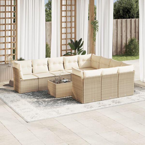 vidaXL Set de sof&aacute;s de jard&iacute;n 11pzas con cojines rat&aacute;n sint&eacute;tico beige