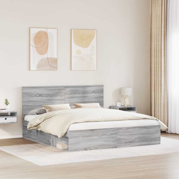 vidaXL Estructura de cama con cabecera Gris Sonoma 200 x 200 cm