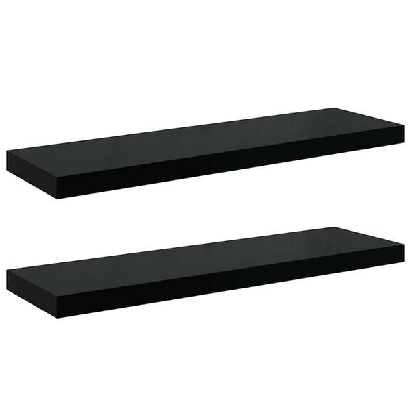 vidaXL Estante flotante de pared 2 uds MDF negro brillo 80x23,5x3,8 cm