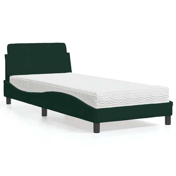 vidaXL Cama con colch&oacute;n Dover terciopelo verde oscuro 90x200 cm