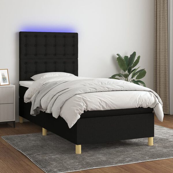 vidaXL Cama box spring colch&oacute;n y luces LED tela negro 100x200 cm