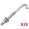 vidaXL Perno de anclaje en J con tuerca y arandela 25 sets M8x120 mm