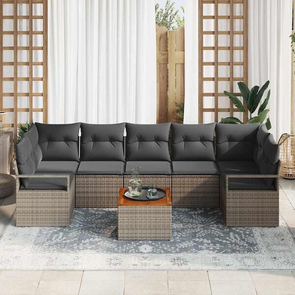 vidaXL Conjunto de sofá de jardín con cojín 8 pcs Gris Poliratán