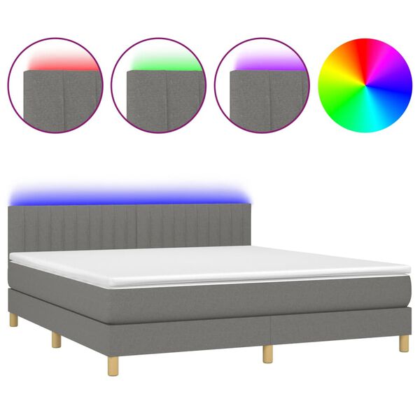 vidaXL Cama box spring con colch&oacute;n y LED tela gris oscuro 180x200 cm