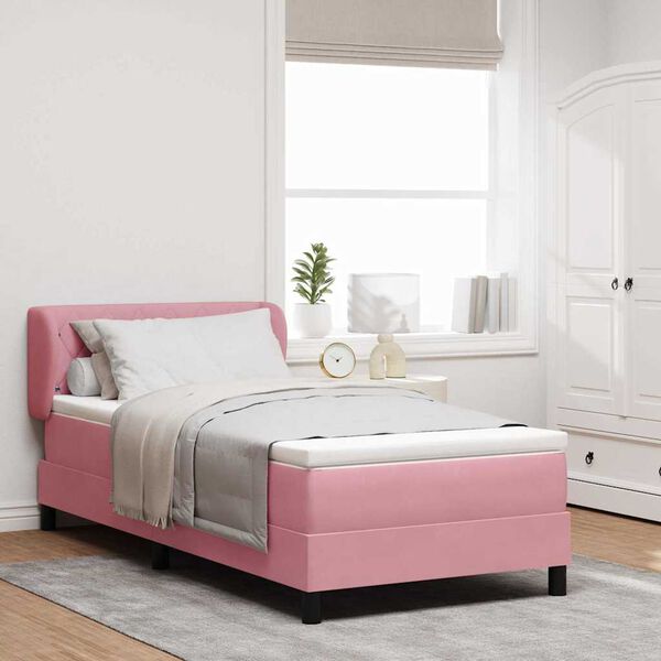 vidaXL Cama tipo Box Spring con colch&oacute;n Rosa 90 x 200 cm Terciopelo