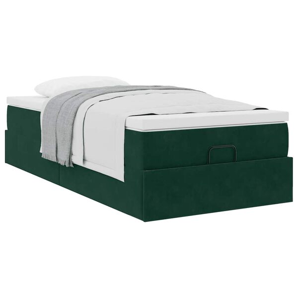 vidaXL Estructura de cama otomana con colch&oacute;n terciopelo verde oscuro