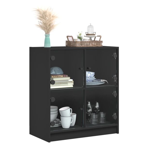 vidaXL Armario auxiliar con puertas de vidrio negro 68x37x75,5 cm