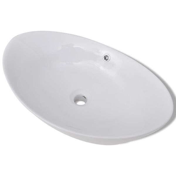 vidaXL Lavabo ovalado y orificio desbordamiento cerámica 59x38,5 cm