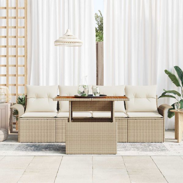 vidaXL Conjunto de sof&aacute; de jard&iacute;n con coj&iacute;n 5 pcs beige y crema