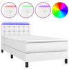 vidaXL Cama box spring y colch&oacute;n LED cuero sint&eacute;tico blanco 90x190 cm