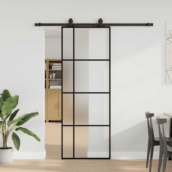 vidaXL Puerta corredera con juego herrajes negro 76x205 cm ESG vidrio