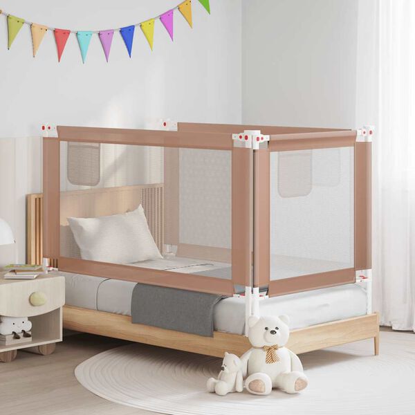 vidaXL Barandilla de seguridad cama de ni&ntilde;o gris taupe tela 140x25 cm