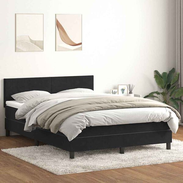 vidaXL Cama box spring con colch&oacute;n terciopelo negro 140x210 cm