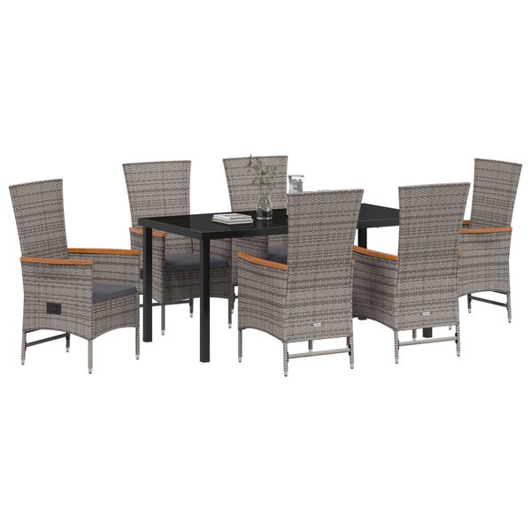 vidaXL Conjunto de Comedor de Jard&iacute;n con coj&iacute;n 7 pcs Gris