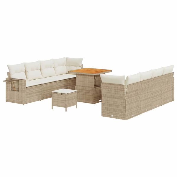 vidaXL Conjunto de sof&aacute; de jard&iacute;n 11 pcs Beige Polirat&aacute;n