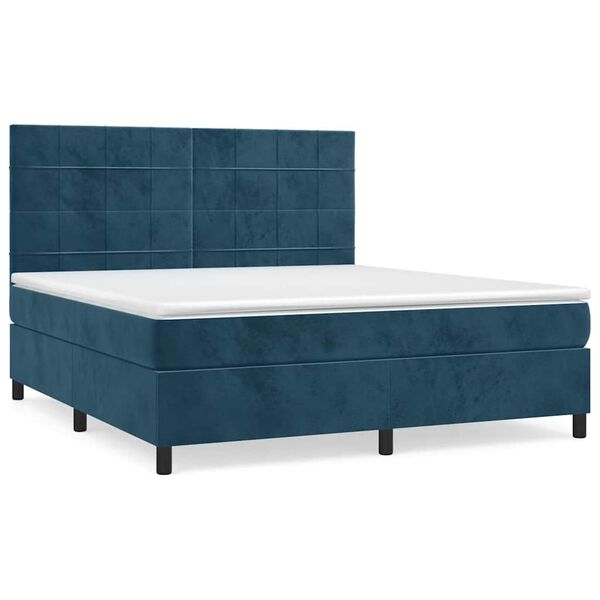vidaXL Cama box spring con colch&oacute;n terciopelo azul oscuro 160x200 cm