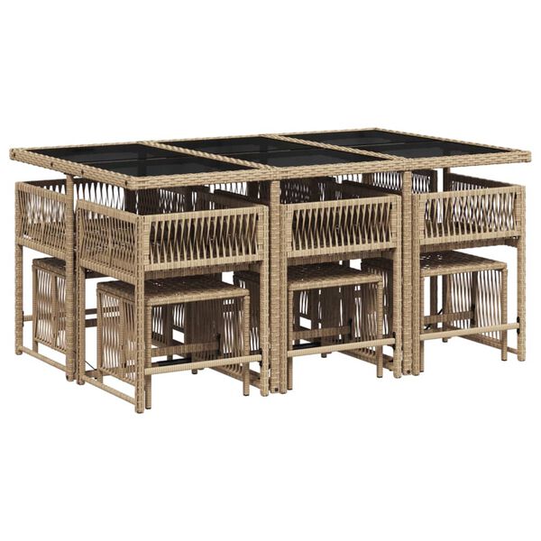 vidaXL Set comedor de jard&iacute;n 11 pzas con cojines rat&aacute;n sint&eacute;tico beige