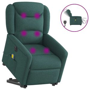 vidaXL Sill&oacute;n masaje el&eacute;ctrico reclinable elevable tela verde oscuro