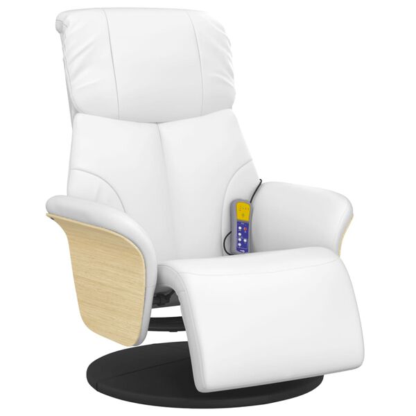 vidaXL Sillón reclinable masaje con reposapiés cuero sintético blanco