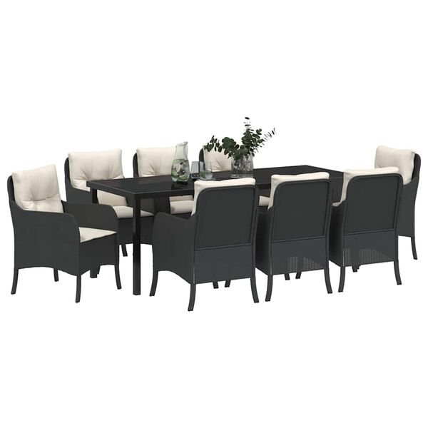 vidaXL Conjunto de Comedor de Jard&iacute;n 9 pcs Negro rat&aacute;n sint&eacute;tico