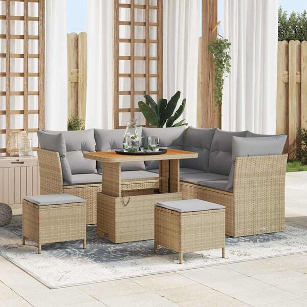 vidaXL Conjunto de sofás de jardín 8 pcs Beige ratán sintético