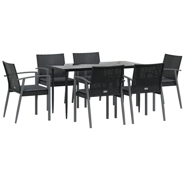 vidaXL Juego comedor jard&iacute;n 7 piezas y cojines rat&aacute;n sint&eacute;tico y acero