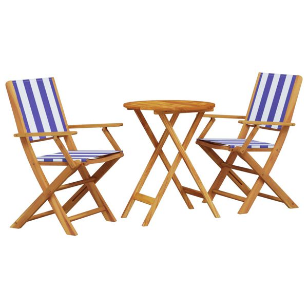 vidaXL Juego de bistro de 3 piezas tela y madera maciza azul y blanco