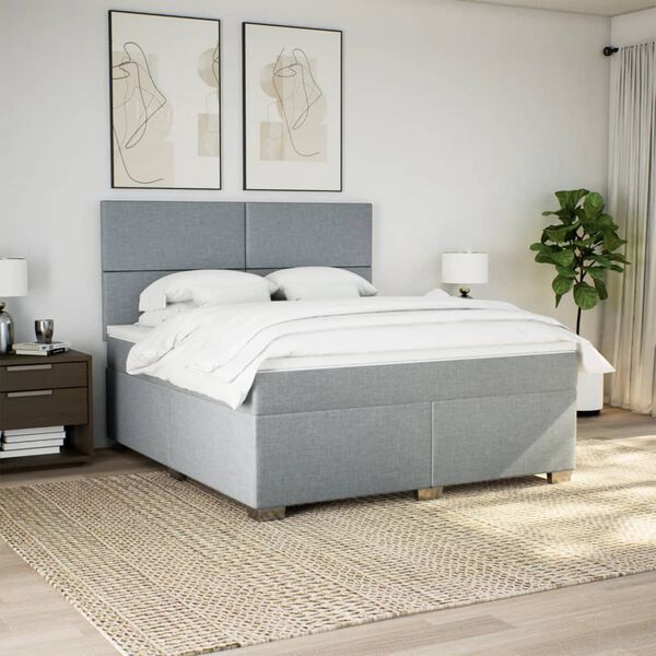 vidaXL Cama box spring con colch&oacute;n tela gris claro 180x200 cm