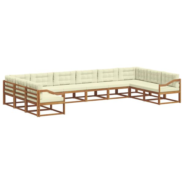 vidaXL Conjunto de sof&aacute;s de exterior con coj&iacute;n 10 pcs Natural y Crema
