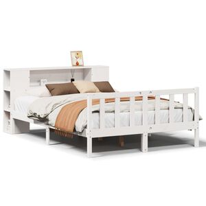 vidaXL Cama con estanter&iacute;a sin colch&oacute;n madera maciza blanca 140x190 cm
