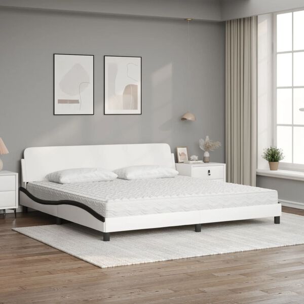 vidaXL Cama con colch&oacute;n Dover cuero sint&eacute;tico blanco y negro 200x200 cm