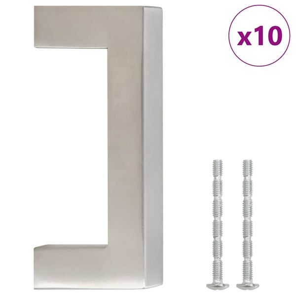vidaXL Tiradores para armarios 10 uds acero inoxidable plateado 64 mm