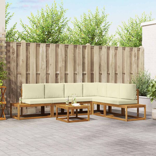 vidaXL Conjunto de sof&aacute;s de exterior con coj&iacute;n 7 Pieza Natural y Crema