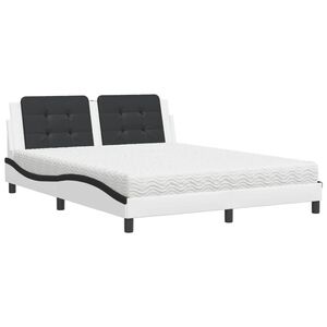 vidaXL Cama con colch&oacute;n Zadar cuero sint&eacute;tico blanco y negro 160x200 cm