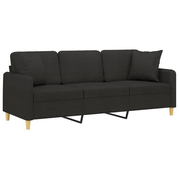 vidaXL Sof&aacute; de 3 plazas con almohadas y cojines tela negro 180 cm