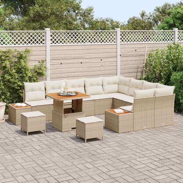 vidaXL Conjunto de sofá de jardín con cojín Beige Poliratán